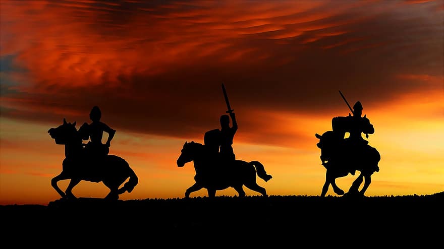 Sunset, Knights, Sky, Silhouette, History, The Story, Light