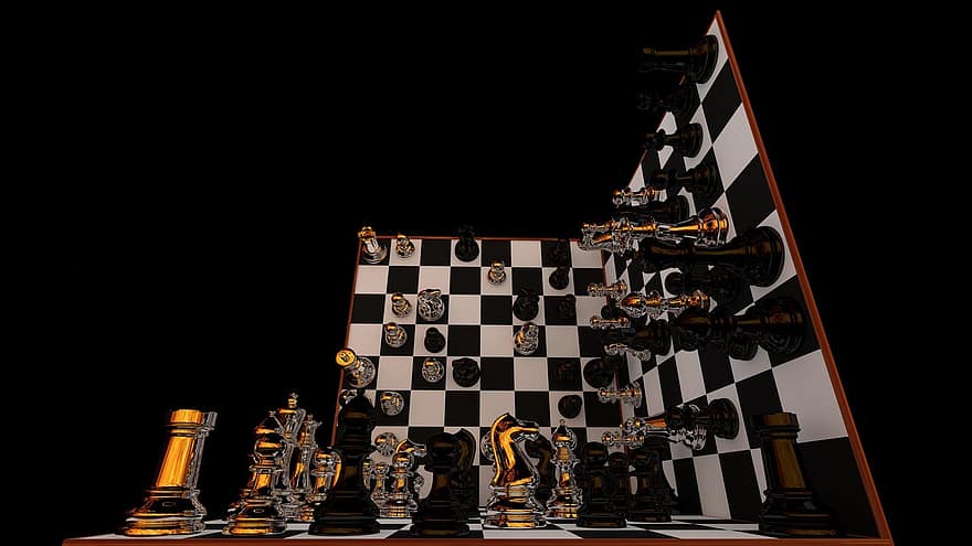 speiling, sjakkbrett, 3d sjakk, sjakk, bakgrunn, svart speil
