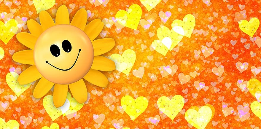 hjerte, kærlighed, Valentins Dag, logo, koncept, solsikke, sol, smil, banner, header, blank