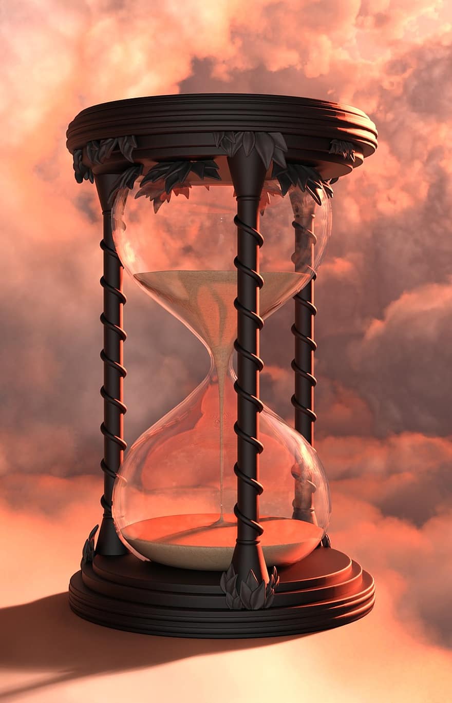 Hourglass, Time, Sand, Hour, Transience, Transient, Timepiece, Background, Clouds, Run Out, Tense