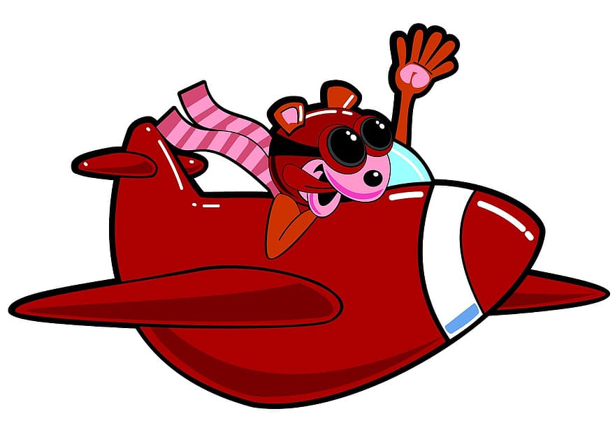 aire, animal, aviació, dibuixos animats, núvol, volar, Gopher, pilot, avió, rosegador, esquirol