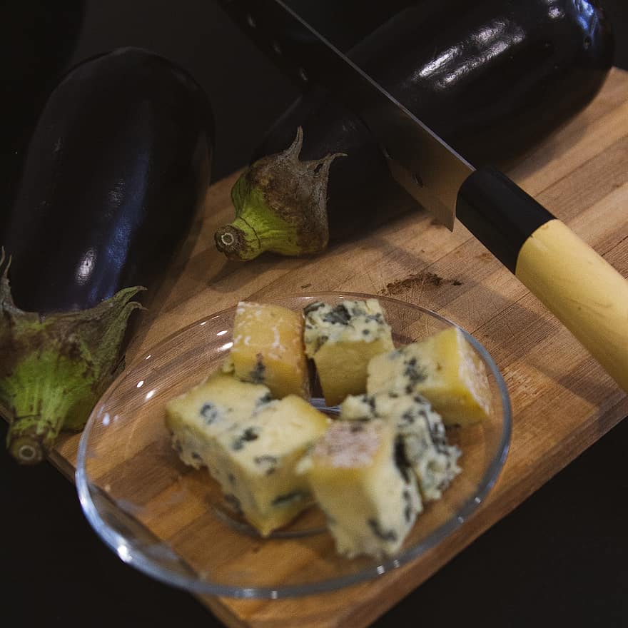 blå ost, aubergine, mad, ost, kost, fad, måltid, køkken, lækker, velsmagende, sund og rask