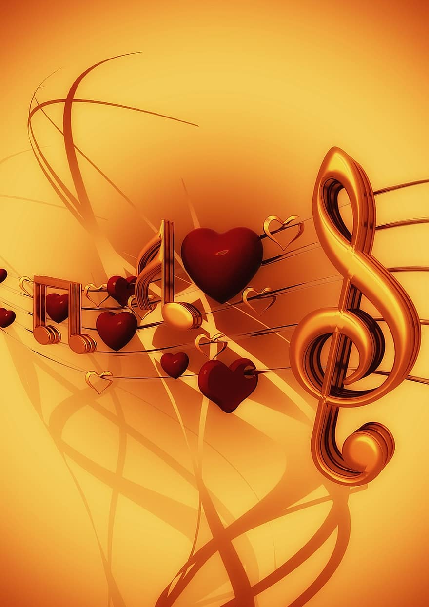 Clef, Music, Love, Heart, Treble Clef, Sound, Texture, Background, Background Image, Tonkunst, Compose