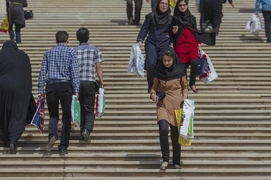 trapp, mennesker, iran, Teheran, by, utendørs, trinn, farsi, kvinner, jenter