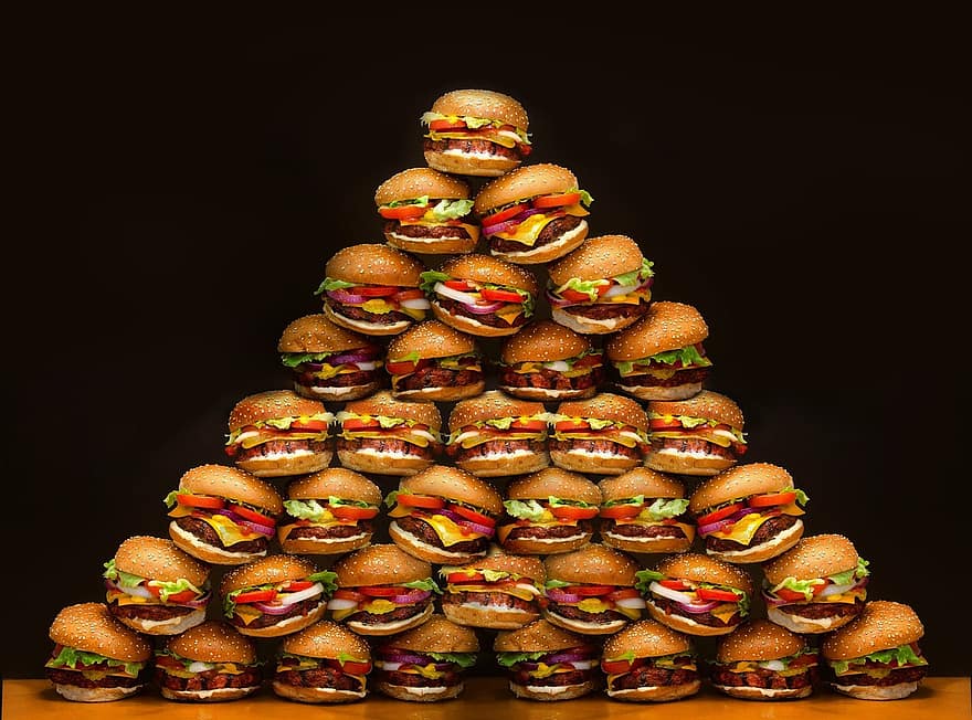 hamburguer, sumuštinis, piramidė, maisto