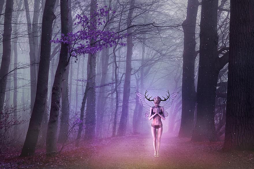 bosque, fantasía, mujer, surrealista, místico
