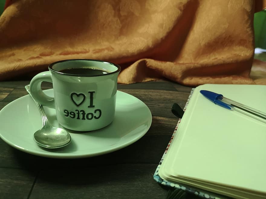 caffè, mattina, studiando, bere, tavolo, avvicinamento, legna, tazza di caffè, calore, temperatura, sfondi