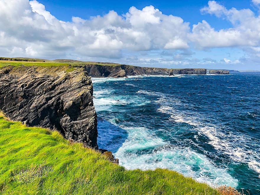 Ireland, Coast, Stone, Formation, Sea, Ocean, Vacations, Summer, Wild, Forward, Landscape