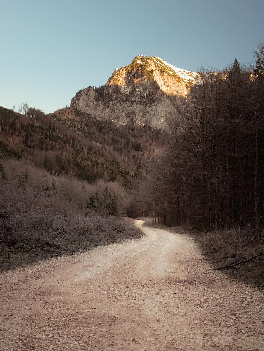 Mountain, Austria, Europe, Salzkammergut, Upper Austria, Winter, Cold Day, Nature, Landscape, Road, Trail