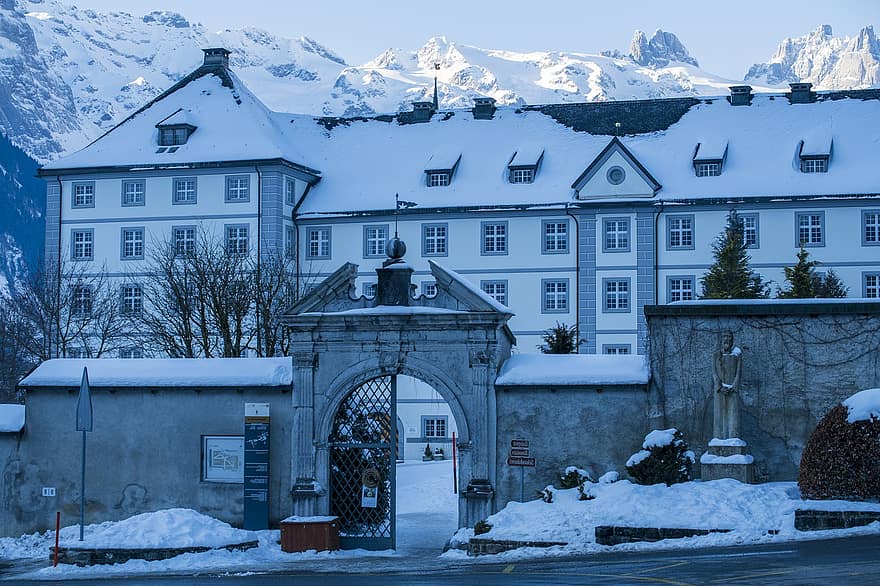 Building, Winter, Snow, Manor, Mansion, House, Mountain, Architecture, Engelberg