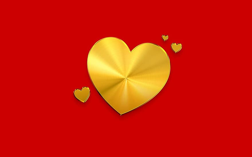 Aşk, kalp, altın, şekil, sembol, Sevgililer Günü, arka fon, logo, romantik, kalp şekli, arka