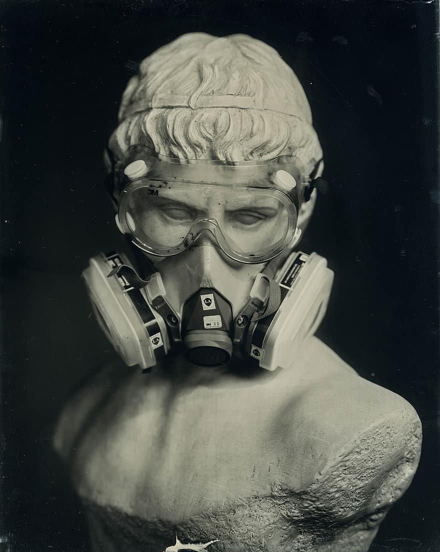 estatua, máscara de gas, Colodión de placa húmeda