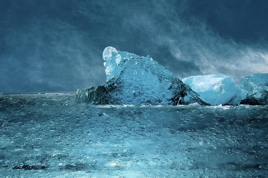 jūra, ledus, zils, auksts, debesis, mākoņi, arktisks, sniegs, saldēti, aisberga, ziemā