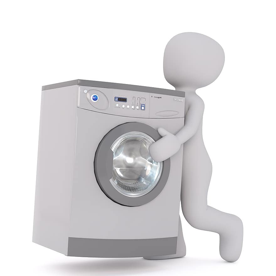 Machine à laver, mâle blanc, modèle 3D, isolé, 3d, modèle, tout le corps, blanc, Homme 3d, Réparation de machine à laver, blanchisserie