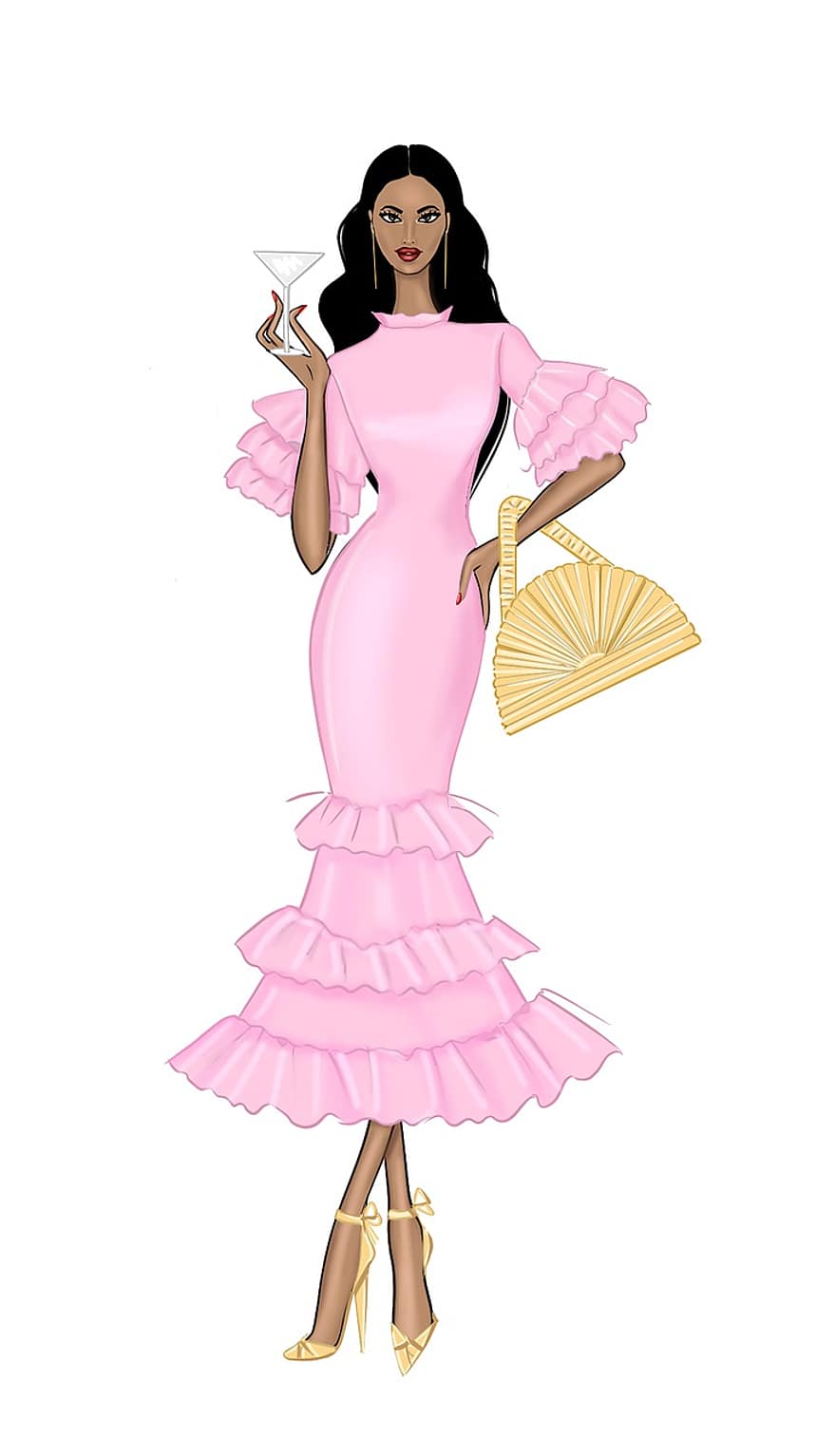 fată, Modă, rochie roz, femeie, bogat, clasic, Femeie de clasă, african-american, model, Femeie, doamnă