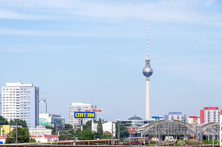 Berlín, berlínská televizní věž, fernsehturm berlin, Německo, panoráma města, panoráma