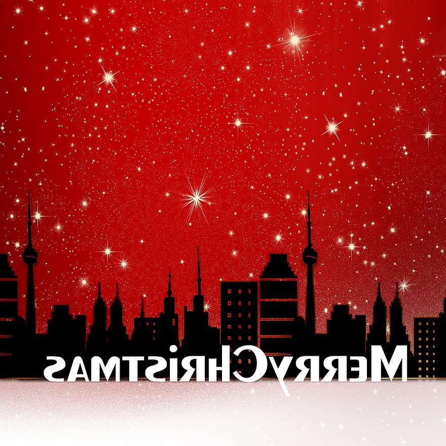 Natale, città, vista della città, silhouette, stella, luce, Avvento, vigilia di Natale, atmosfera, dicembre, inverno