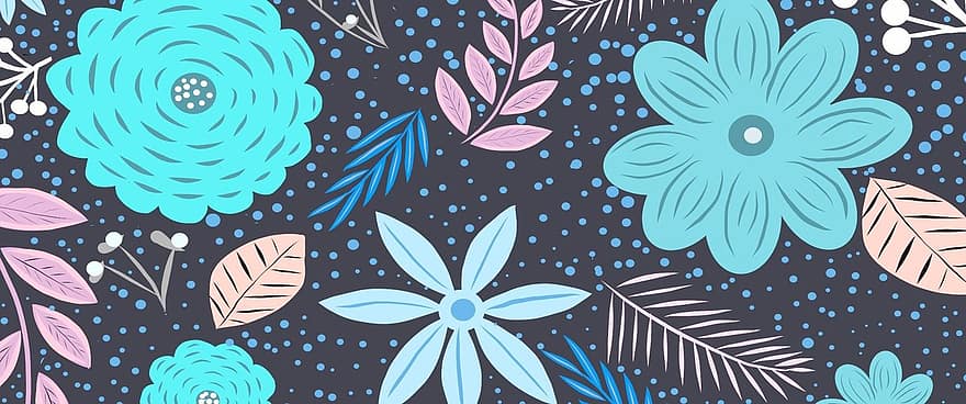 Pattern, Nature, Color, Banner, Modern, Shape, Drawing, Leaves, Flowers, Art, Blue Nature