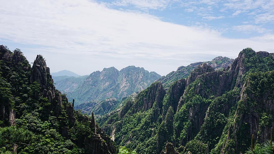 Хуаншань, горный хребет, Китай, желтая гора, Гора Хуанг, природные пейзажи, гора, Anhui, пейзаж, зеленого цвета, лес