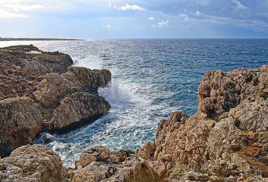 θάλασσα, πετρώματα, cape greco, βραχώδη ακτή, φύση, ορίζοντας