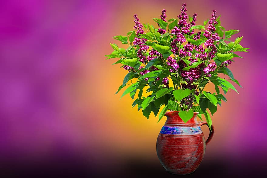 ungu, bunga-bunga, vas, Latar Belakang, musim semi, berkembang, buket, dekorasi
