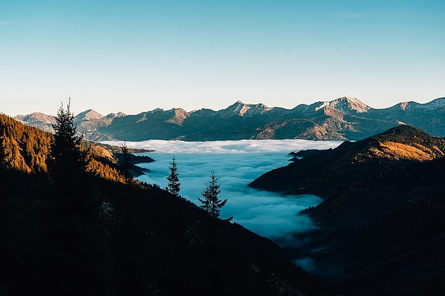 gunung, awan, kenaikan, jatuh, musim gugur, di luar rumah, Austria, pemandangan