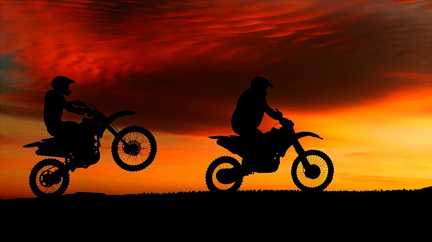 puesta de sol, motocicletas, transporte, motor, velocidad, aficiones, carrera, acción, resistencia
