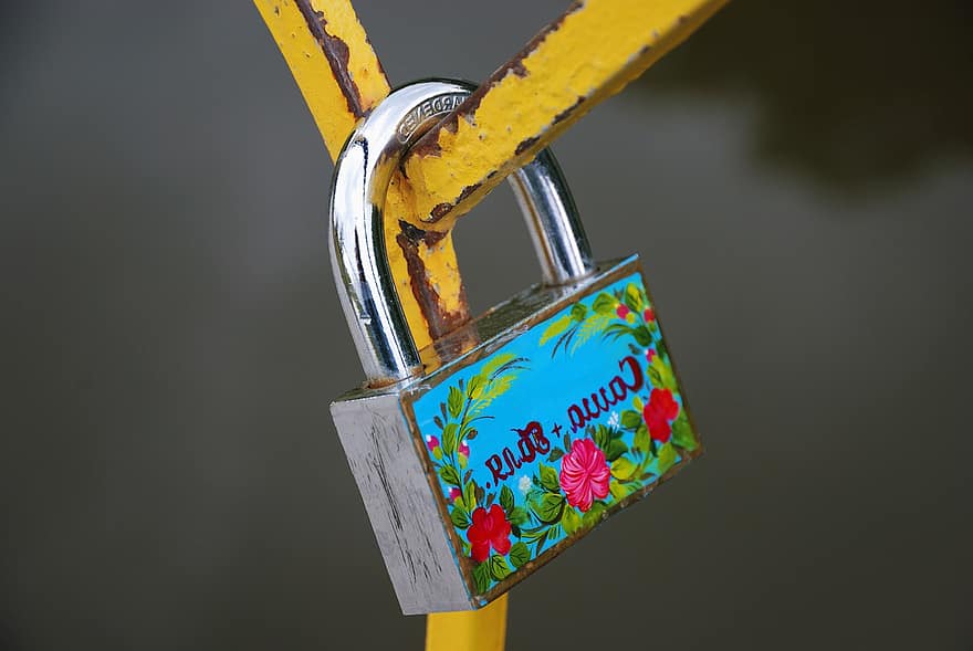 Lock, Padlock, Painted, Protection, Safety, Object, Steel, Decorated, Love, Signature