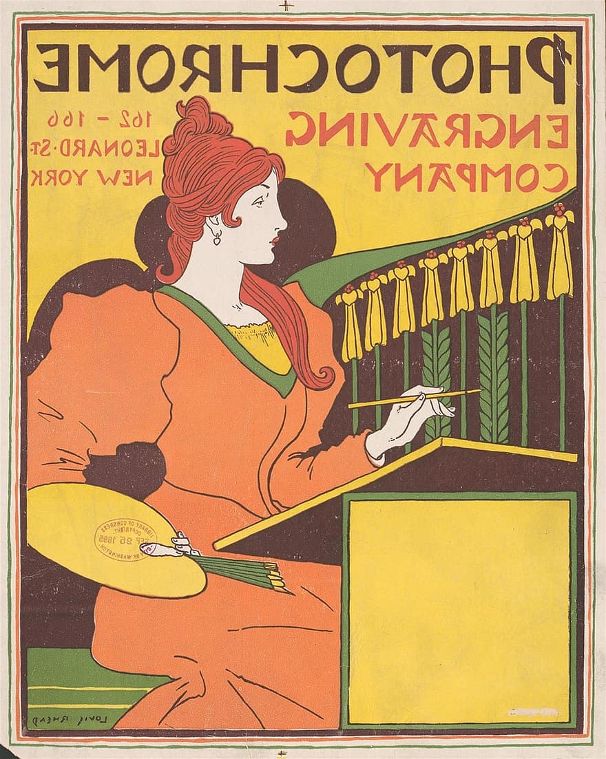 årgang, dame, plakat, 1894, magasin, Kunst, deco, vakker, kvinne, annonse, design