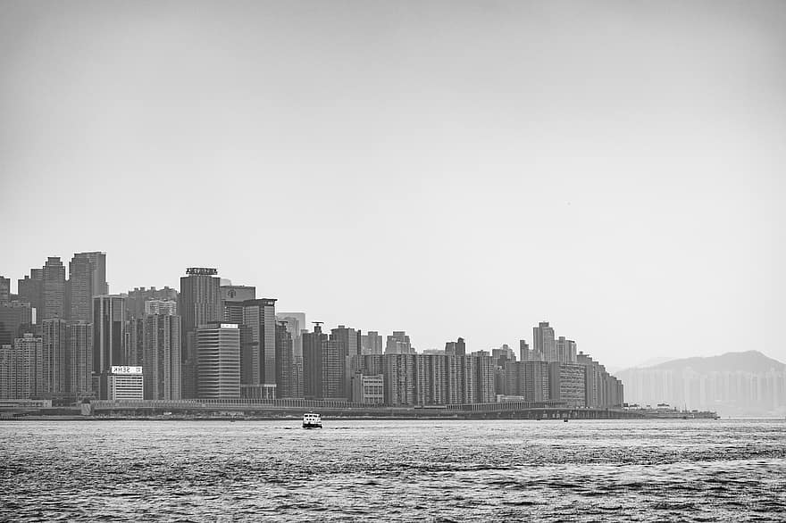 kota, perjalanan, pariwisata, satu warna, urban, Hongkong, pelabuhan Victoria