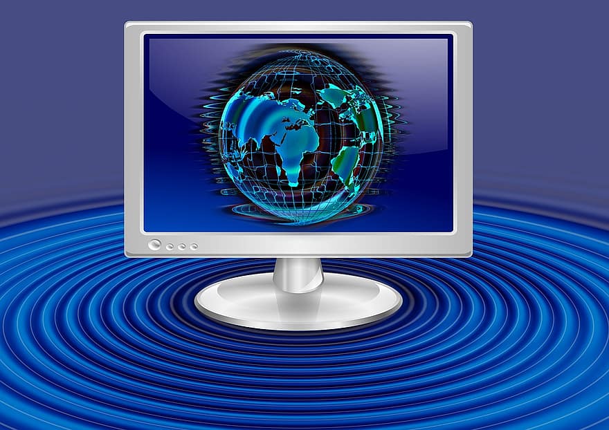 vlna, kruh, monitor, poslat, zeměkoule, Internet, Celosvětová Síť, www, Země, online, digitální