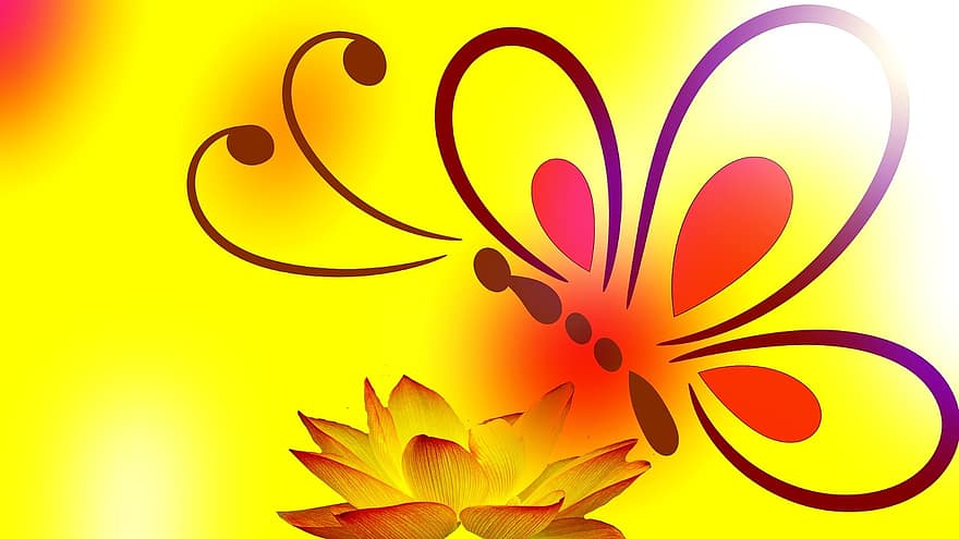 fjäril, bakgrund, blomma, gul, abstrakt, modern, design