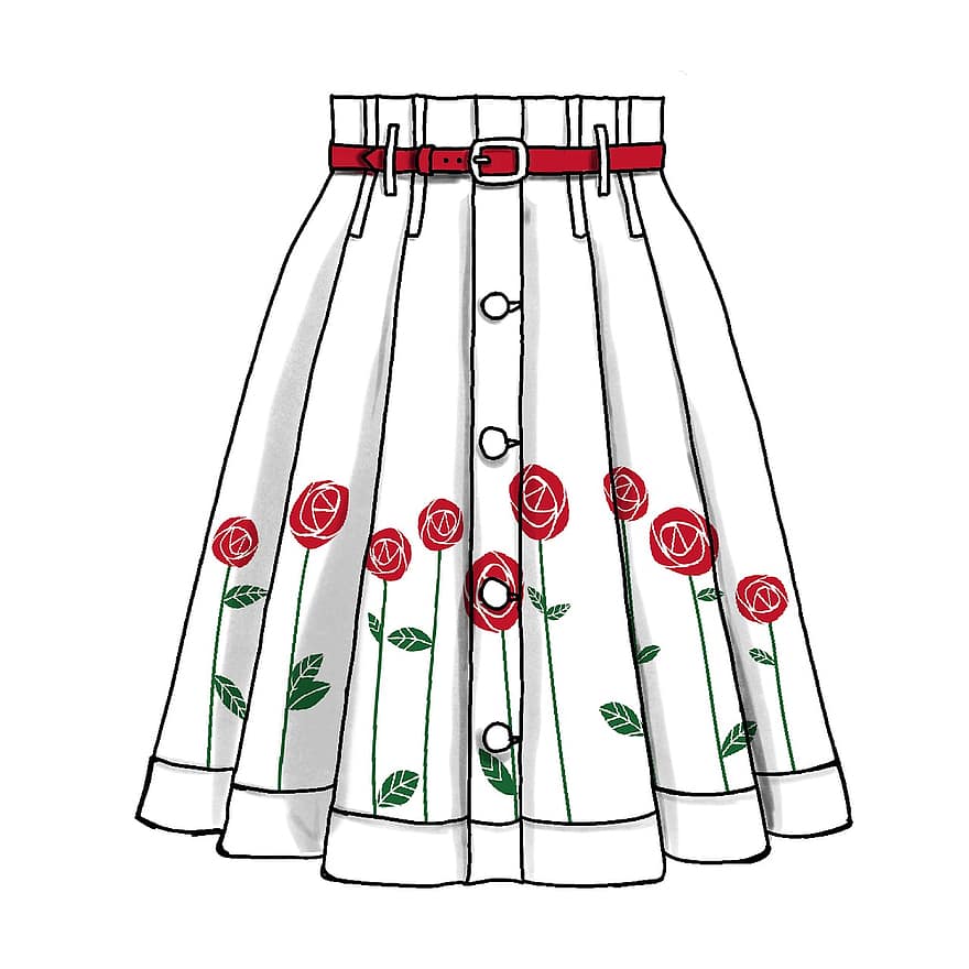 स्कर्ट, फैशन, फूल, लाल, सफेद, महिला, लड़की, परिधान, अंदाज, वसंत, प्यारा
