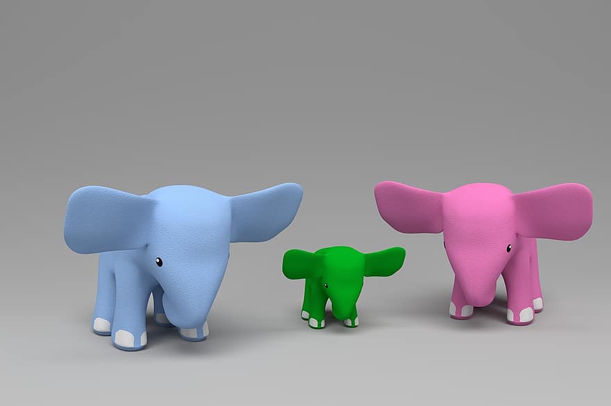 코끼리, 슬론 야타, 장난감, 장난감 코끼리, 핑크 코끼리, 녹색 코끼리, 푸른 코끼리, 담홍색, 녹색, 푸른