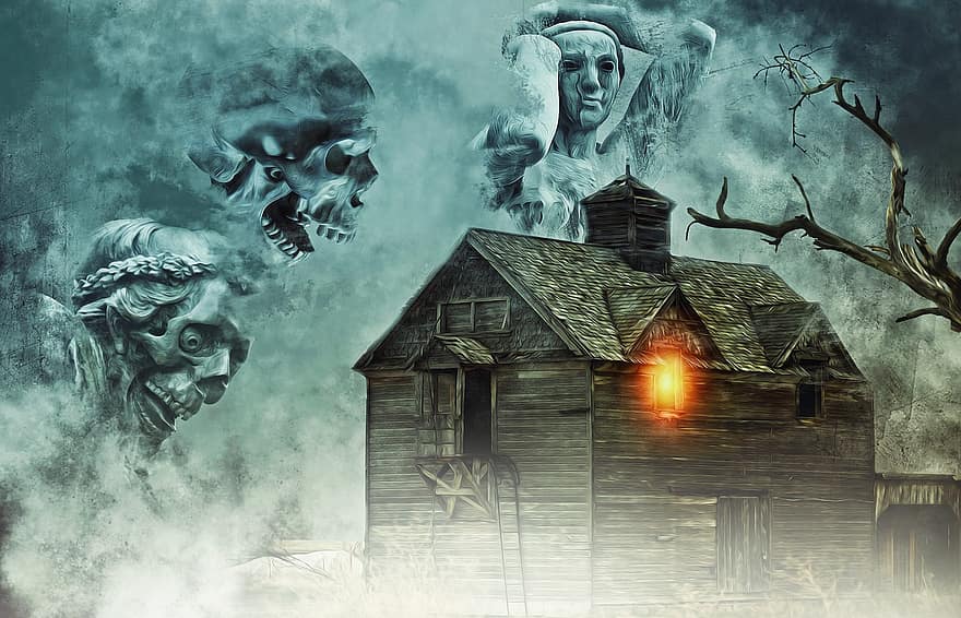 дом с привидениями, жилой дом, часто посещаемый, Хэллоуин, мертвых, смерть, жутко, фильм ужасов, страх, темно, готика