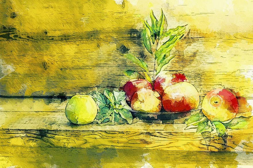 Mela, rosso, verde, frutta, salutare, cibo, autunno, fondo in legno, azienda agricola, maturo, Salute