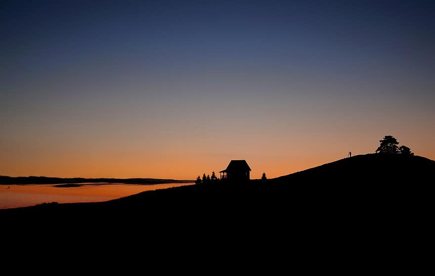 Sunset, Lake, Nature, Outside, Twilight, Photography, Plein Air, Suwałki Region, Poland, Hill, silhouette