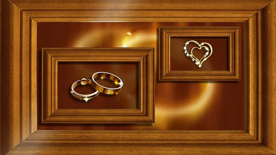 Hochzeit, Ringe, Herzen, Ehe, Engagement, Gold, Braut, Schmuck, Feier, Romantik, romantisch