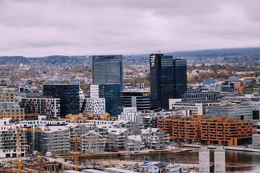 prédios, ruas, urbano, cidade, Visão, Oslo
