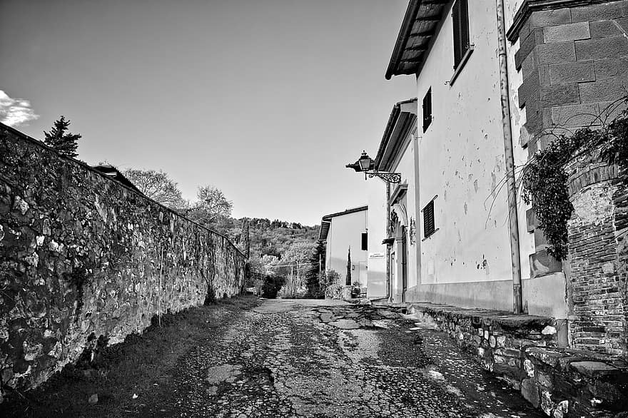 Town, Path, Street, Monochrome, architecture, old, building exterior, history, old-fashioned, built structure, ancient