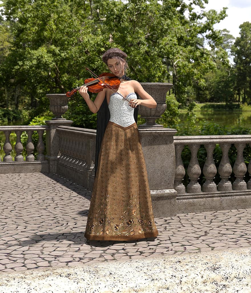 mulher, violino, Toque, música, palco, tonkunst, músico, músicos de rua, corda, leve, toque o violino
