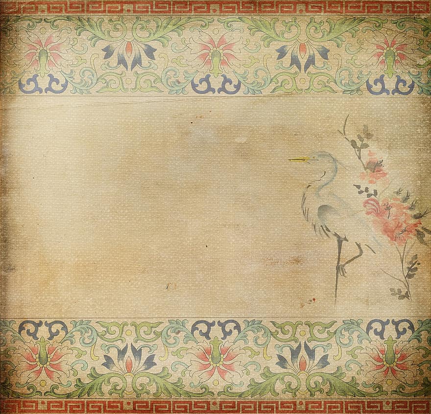 ornaments, grua, flor, antiguitat, asia, xinès, imatge de fons, disseny, rosa, decoratiu, paper