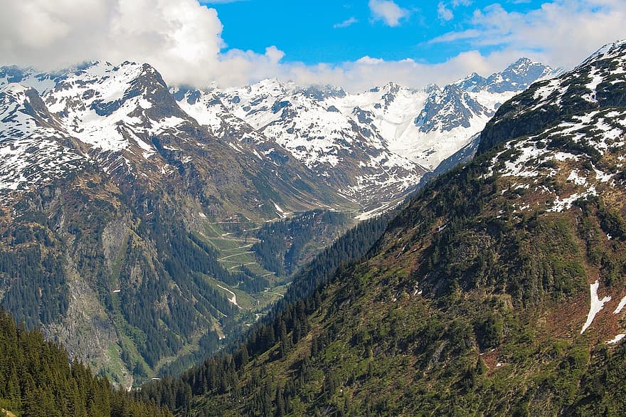 Высокогорная альпийская дорога Сильвретта, Форарльберг, Австрия, Перевал Сильвретта, горы, Альпы, природа, Силвретта, встреча на высшем уровне, снег, зима