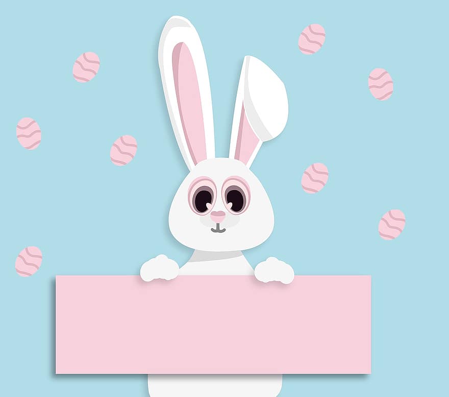 coniglio, coniglietto di Pasqua, cartello, orecchie, Orecchie da coniglio, Pasqua, disegno, cartone animato, carina, illustrazione, vettore