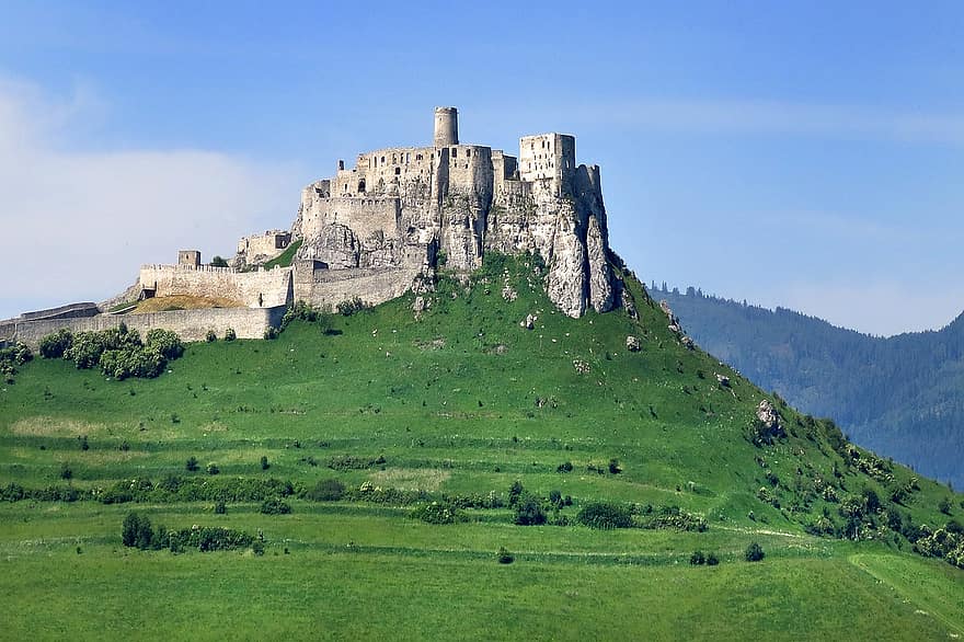 Замъкът на шпиците, замък, хълм, руини, цитадела, форт, крепост, подсилване, архитектура, зидария, планини