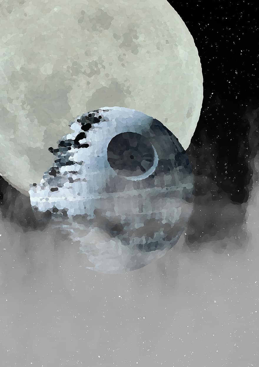 Starwars, Death Star, Space, Fog, Moon, Stars, backgrounds, illustration, abstract, night, planet