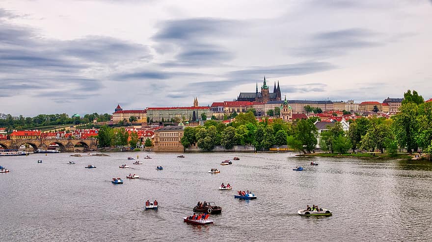 Praha, hrad, město, architektura, Evropa, historicky, řeka, Moldova, středověký, kostel, Dějiny