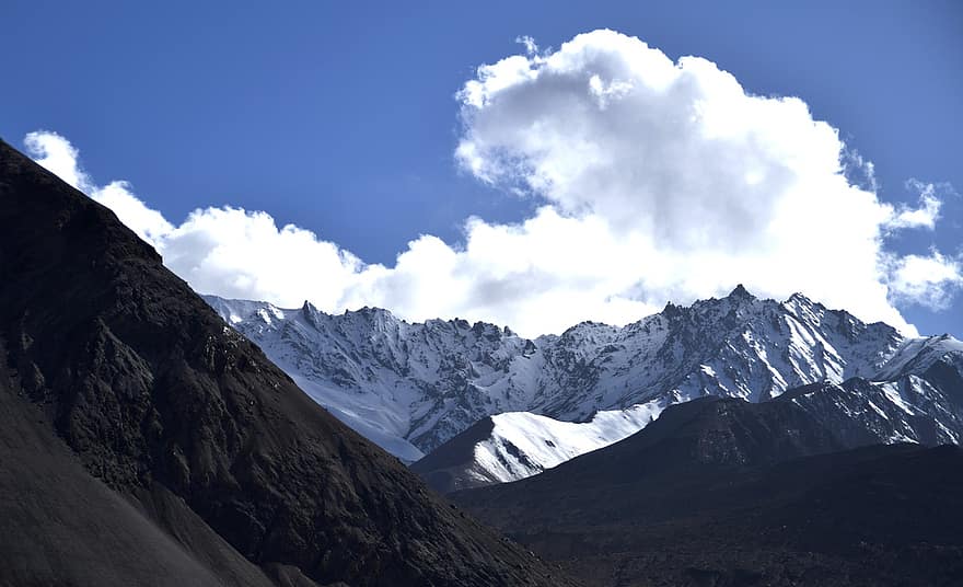 muntanyes, neu, paisatge, serres, muntanyós, paisatge de muntanya, muntanyes de neu, naturalesa, ladakh, turisme