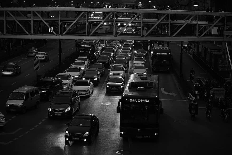 Street, Traffic, Cars, Vehicles, Transportation, Auto, Moving Cars, Black And White, Monochrome, Street Photography, 黑白