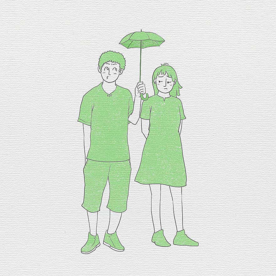 Connection, Painting, Creativity, Boy, Girl, Umbrella, Love, First Love
